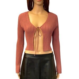 Zara Women's Ribbed Knit Tie Front Long Sleeve Crop Cardigan Sweater Top Size M